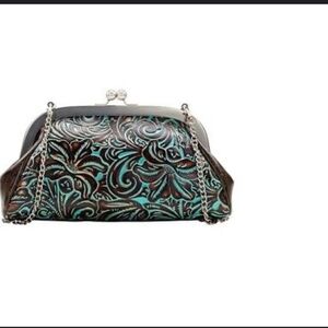NWT PATRICIA NASH Mia Turquoise Tooled Leather Crossbody Bag w/ Chain Straps